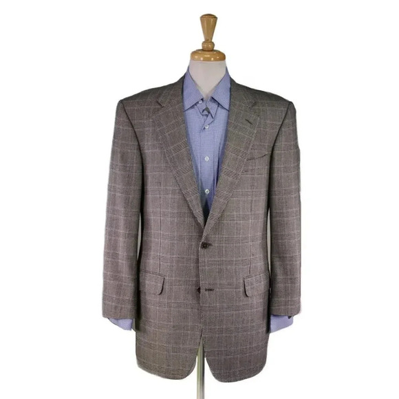 Brooks Brothers Golden Fleece Black/White/Blue Plaid Cashmere-Silk Blazer 42L - Picture 1 of 9